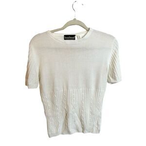 Harve Bernard white pearl short sleeve sweater house size medium vintage